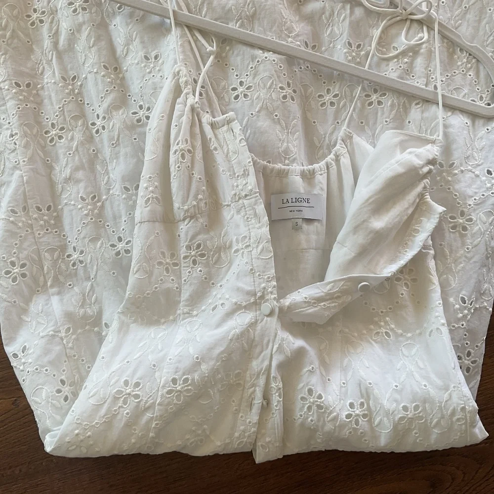 LA LIGNE Eyelet Broderie Midi Dress | White | S